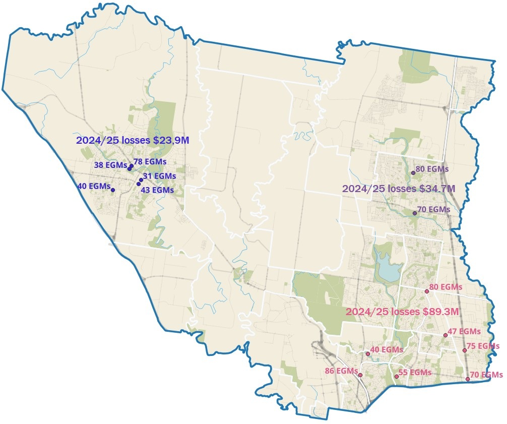 Gaming venues with 2024/25 loses across Hume